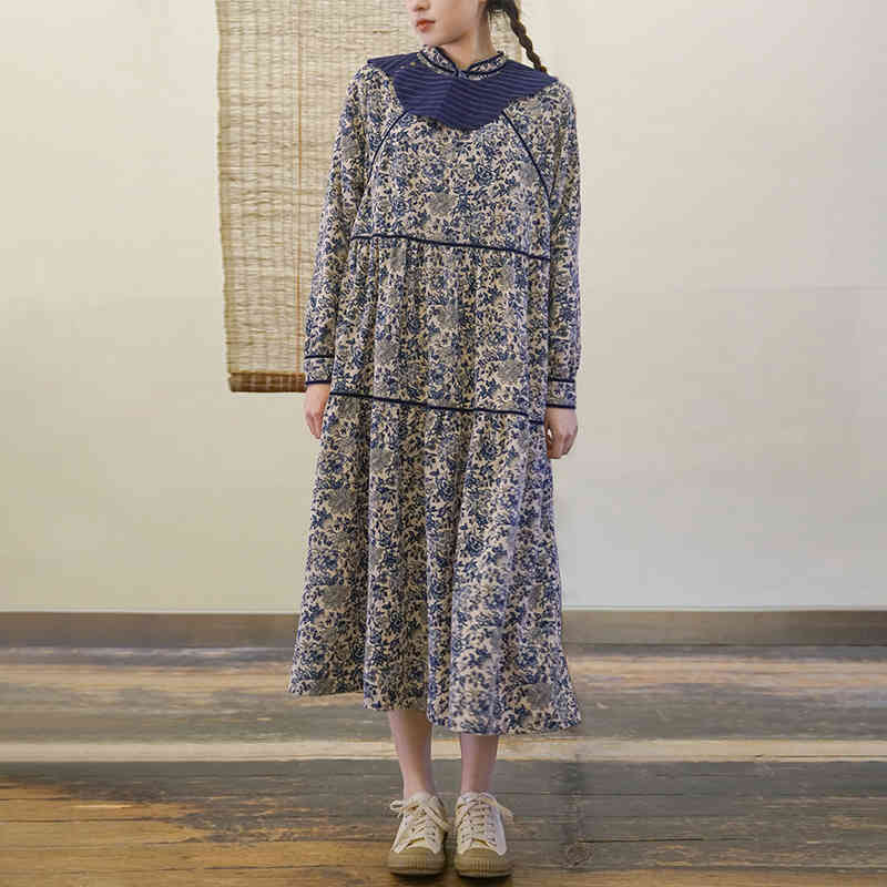 Johnature Women Corduroy Vintage Dresses Patchwork Stand Long Sleeve Print Floral Robes Spring Chinese Style Original Dress 210521, Blue
Johnature Women Corduroy Vintage Dresses Patchwork Stand Long Sleeve Print Floral Robes Spring Chinese Style Original Dress 210521, Blue
