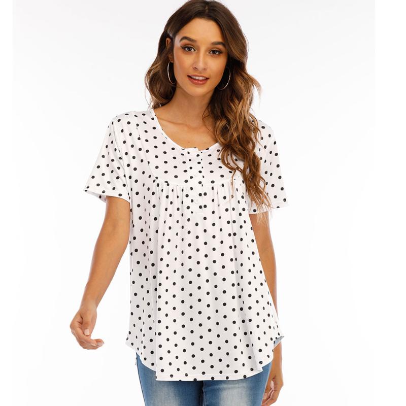 Summer T Shirt Women Polka Dot Pleated Button Pullover Women' T-shirt Ladies Top Casual O Neck Loose Female, Black
Summer T Shirt Women Polka Dot Pleated Button Pullover Women' T-shirt Ladies Top Casual O Neck Loose Female, Black