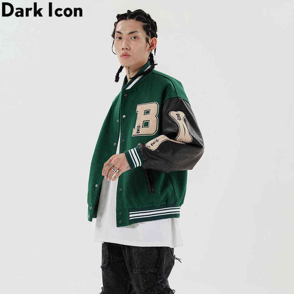 Bone Embroidery Leather Patchwork Jackets Men Street Fashion Men's Jacket Streetwear Jackets for Man 210603
