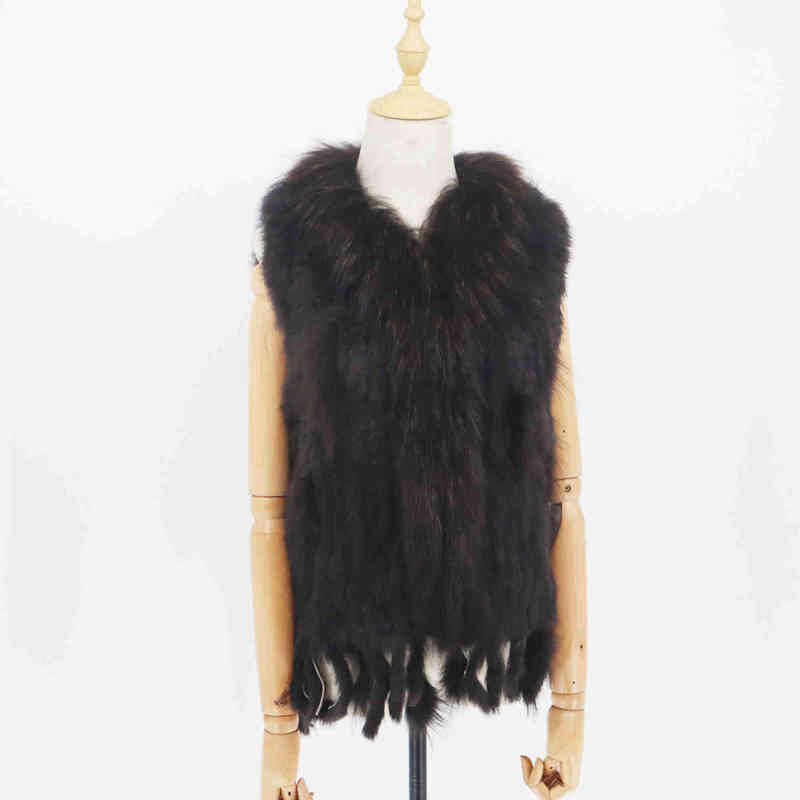 Factory Customized Fashion Real Rabbit Fur Tassel Vest High-end Women Knitted Sleeveless Vests Natural Raccoon Fur Jacket 211206