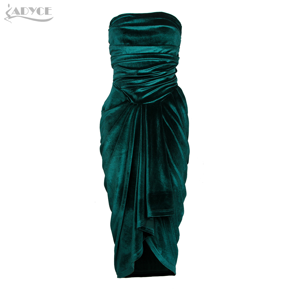 Arrival Women Strapless Deep Green Velvet Club Dress Sexy Sleeveless Fashion Midi Celebrity Evening Runway Party 210423