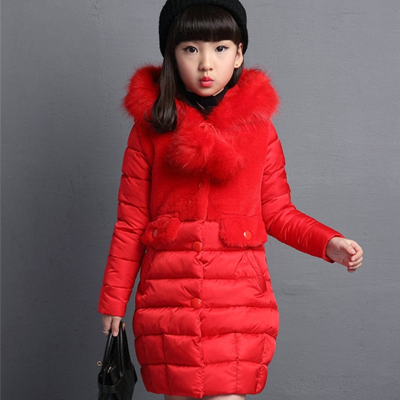 Winter Girls Jackets Fashion Fur Collar Kid's Outerwear Coat Clothes Long Toddler Children Down Parkas 210508