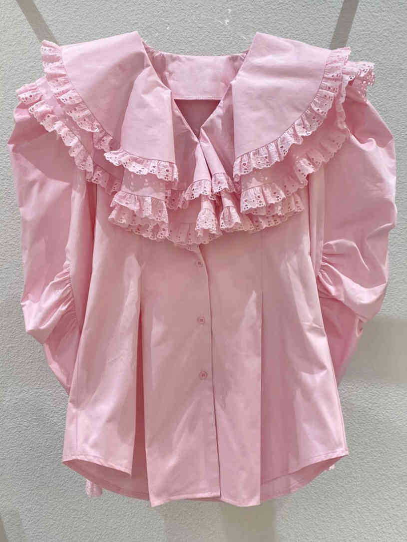 Nomikuma Sweet Elegant Double Lace Peter Pan Collar Blouse Top Causal Puff Sleeve Korean Women Shirt New Blusas Mujer 6G916 210427