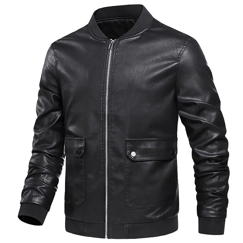 Men Pu Leather Jackets Coat Stand Collar Zipper Autumn Winter Bomber Jacket Male Outerwear Biker Jacket B0755 210518