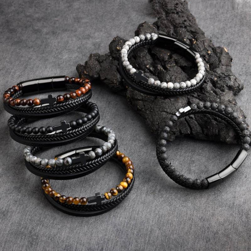 Charm Bracelets Cross Man's Bracelet Natural Stone Beads Genuine Leather Braided Stainless Steel 3 Adjustable Magnet Clasp Bangles For Men G
Charm Bracelets Cross Man's Bracelet Natural Stone Beads Genuine Leather Braided Stainless Steel 3 Adjustable Magnet Clasp Bangles For Men G