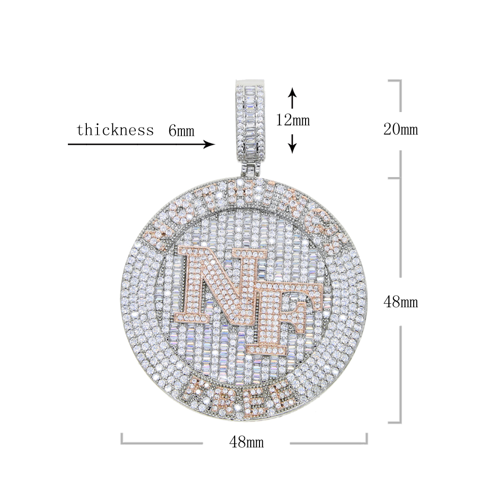 Iced out hip hop letter Nothing's Free NF pendant Necklacs with Full white Cubic zircon paved gold rose color punk styles Women Men punk jewelry 