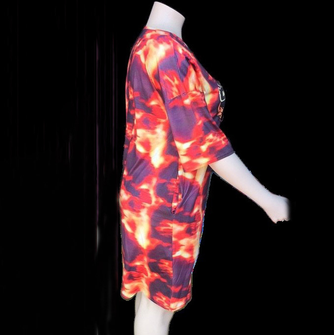 African 4xl 5xl Plus Size Dress Red Printed Pullovers Short Sleeve Loose Causal Evening Night Club Wear Cloth Dresses 210510