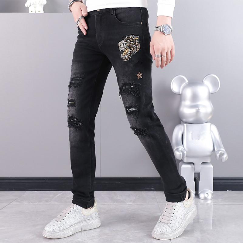 Men's Jeans SQ10299 Fashion 2021 Runway Luxury European Design Party Style Clothing, As pic