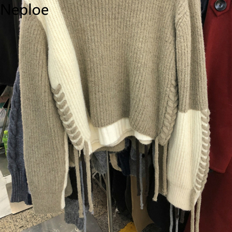 Neploe Korean Sweater Women Drawstring Knitted Pullovers Winter Clothes Woman Solid Color Chic Jumper Coat Female 4G602 210422