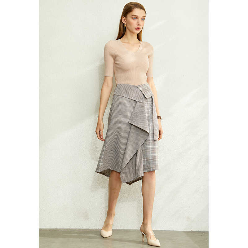 Irregular Plaid Paneled Skirt Women Spring Fashion High Waist Female Casual 12070048 210527