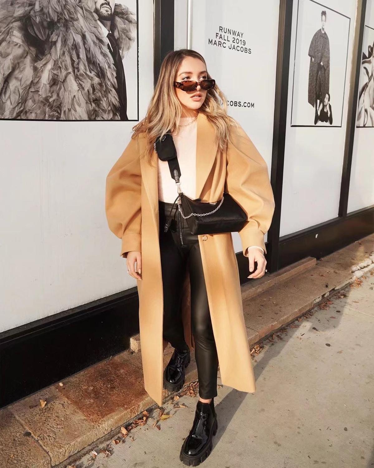 Autumn Winter Oversize Trench Women Jacket Tie Bow Sashes Woolen Puff Sleeve Long Coat With Belt Tops Outerwear 210429