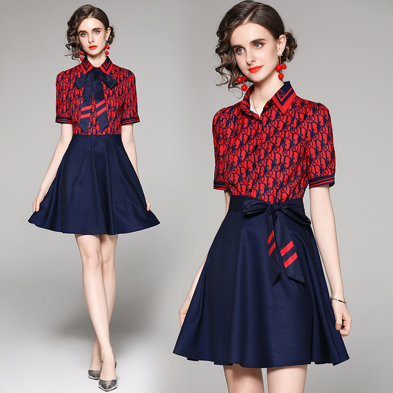 Luxury Fashion Contrast Color Runway Dress 2021 Designer Short Sleeve Ribbon Bow Printed Slim A-Line Ladies Shirt Dresses Summer Autumn Office Holiday Women Clothes, 04
Luxury Fashion Contrast Color Runway Dress 2021 Designer Short Sleeve Ribbon Bow Printed Slim A-Line Ladies Shirt Dresses Summer Autumn Office Holiday Women Clothes, 04
