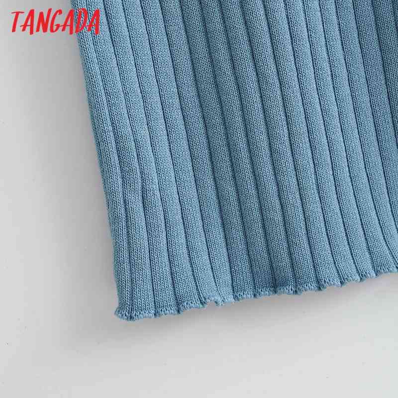 Fashion Women Blue Backless Knit Short Sleeve O Neck Ladies Sexy Midi Dress AI47 210416