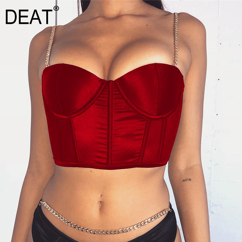 Women Black Satin Chain Breast Wrap Camis Arrivals Slim Backless Sexy Fashion Temperament Spring Summer 11D97 210525, Red
Women Black Satin Chain Breast Wrap Camis Arrivals Slim Backless Sexy Fashion Temperament Spring Summer 11D97 210525, Red