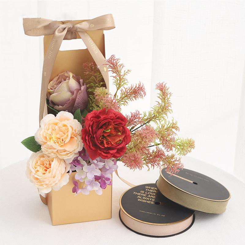 1pc Portable Flower Box Waterproof Paper Handy Gift Bag Kraft Handbag Birthday Wedding Rose Party Boxes Packaging Bags Wrap