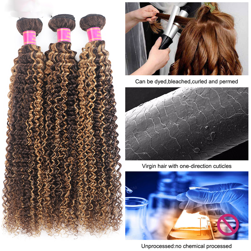 3 Bundles Double Weft P4 27 Highlight Curly Brazilian Human Hair Weave Extensions 100g/pcs