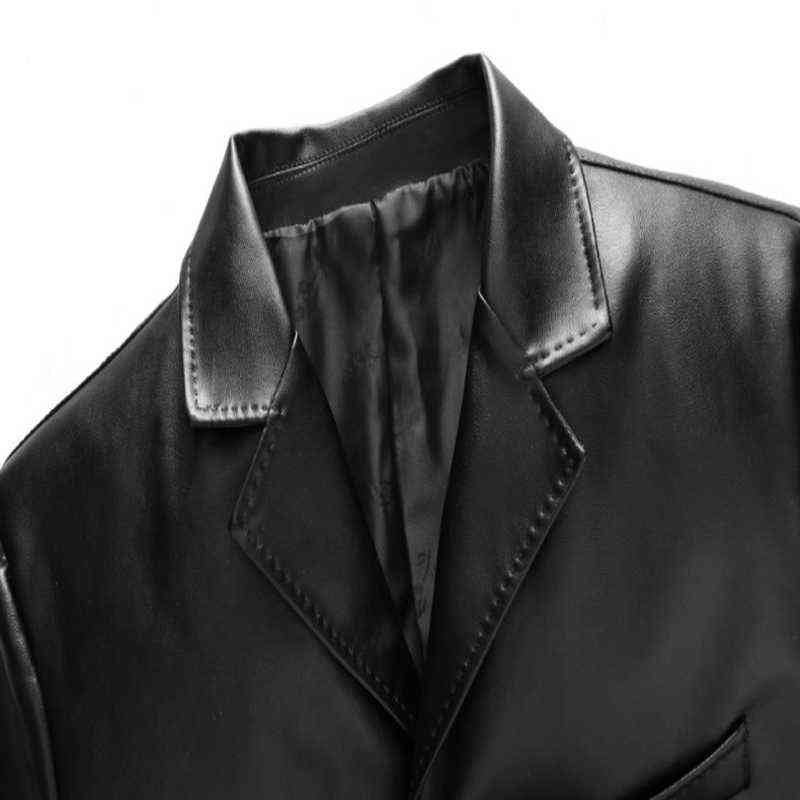Spring Autumn Men's Leather Jacket Casual PU Blazer Jacket Male Single Breasted Slim Fit Mens Leather Jackets Coats Black Blue 211111