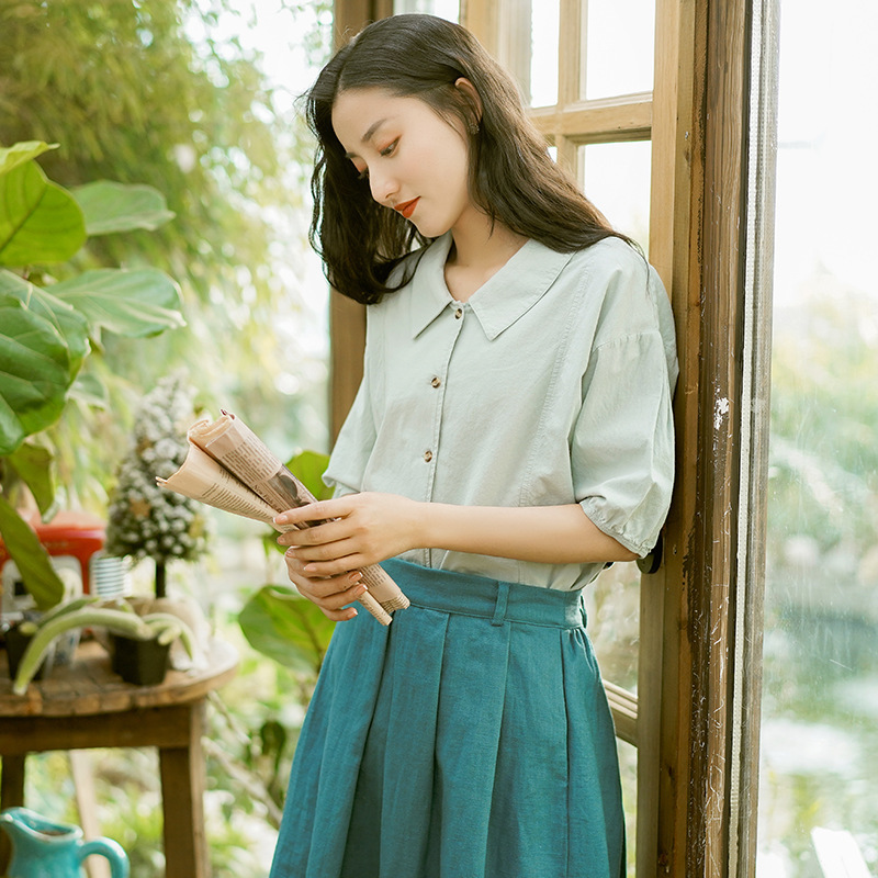 Johnature Women Korean Style Shirts And Tops Solid Color Summer Button Short Sleeve Blouses Female Casual Shirts 210521, Light green
Johnature Women Korean Style Shirts And Tops Solid Color Summer Button Short Sleeve Blouses Female Casual Shirts 210521, Light green