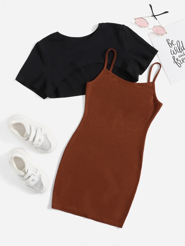 Girls Cami Fitted Dress With Super Crop Top SHE