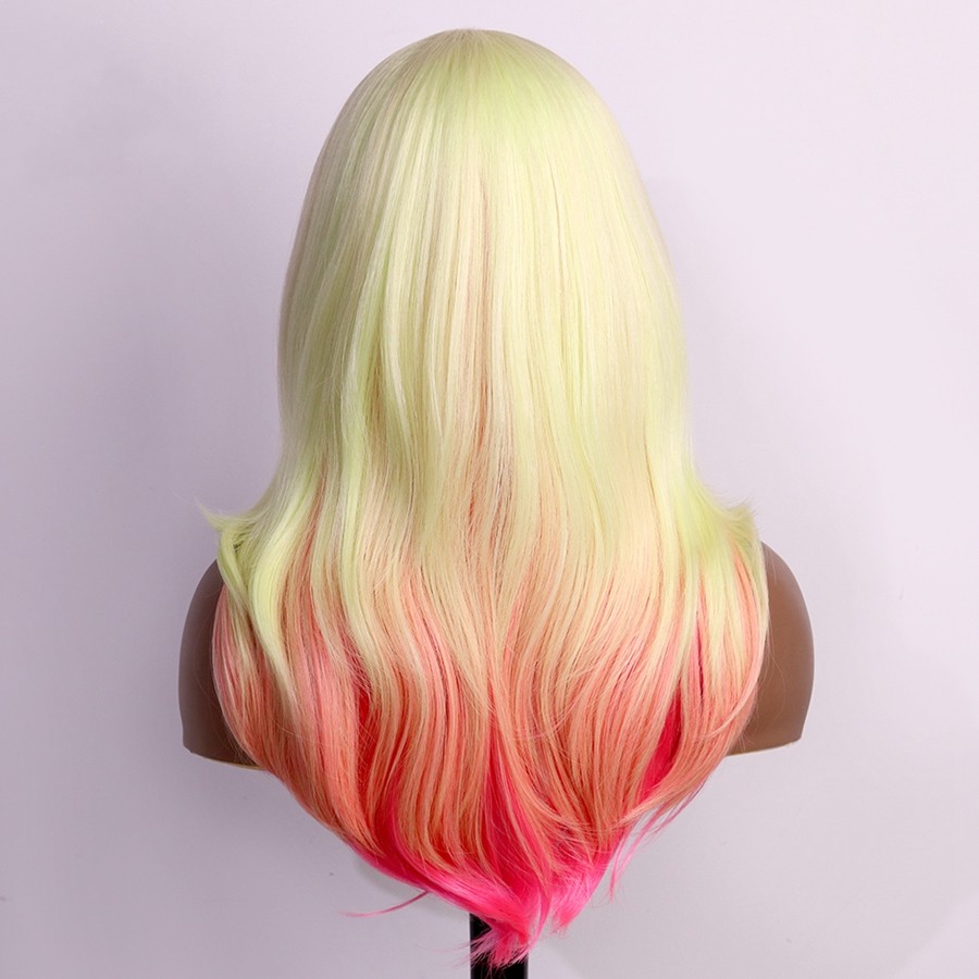 Blonde Ombre Pink Colored Brazilian Wigs 13x1 Hd Synthetic Lace Frontal Wig T Part Hair For Women Cosplay Party