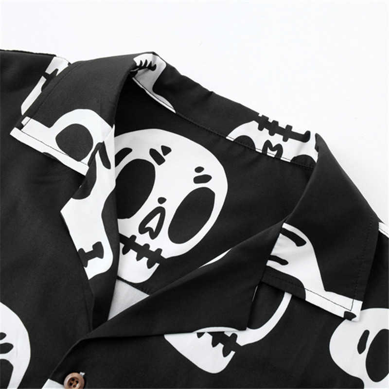 Summer Hawaiian Short Sleeve Shirts Funny Skull Full Printed Hip Hop Streetwear Harajuku Korean Fashion Vintage Oversized 210721