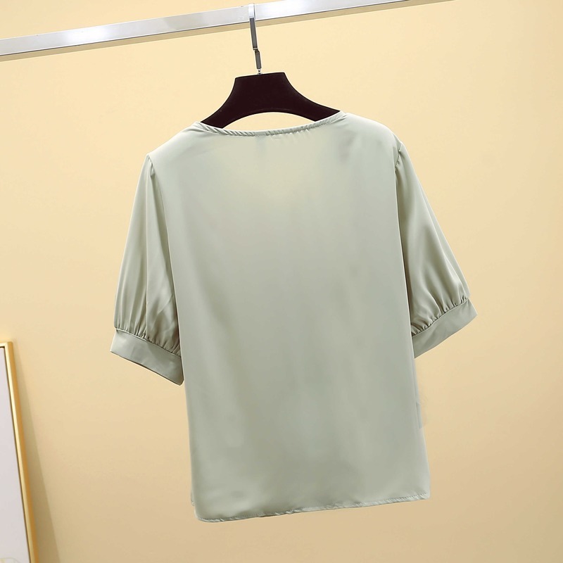 Korean Chiffon Blouse Simple V-neck Short Cardigan Shirts Women Summer Solid Sleeve Top Female Blusas 9881 210506