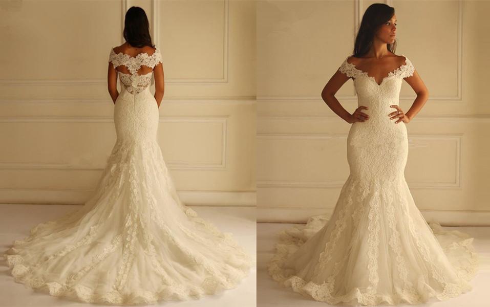 Graceful Mermaid Wedding Dress Off-Shoulder Deep V Neck Lace Appliqued Classic Bridal Gowns Custom Made