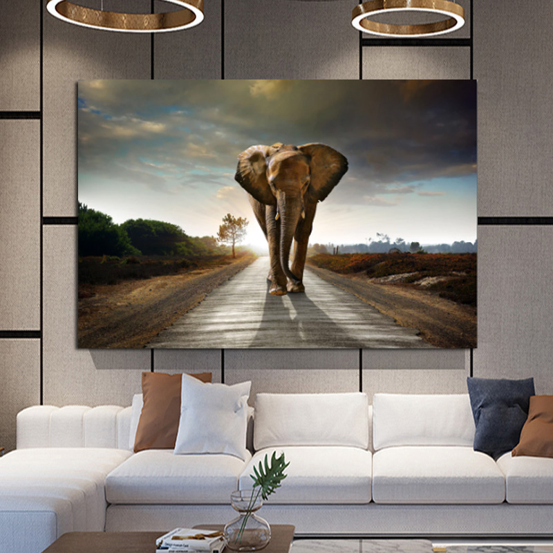 Modern Large Size Animal Poster Wall Art Canvas Painting Running Elephant Picture HD Print For Living Room Decoration