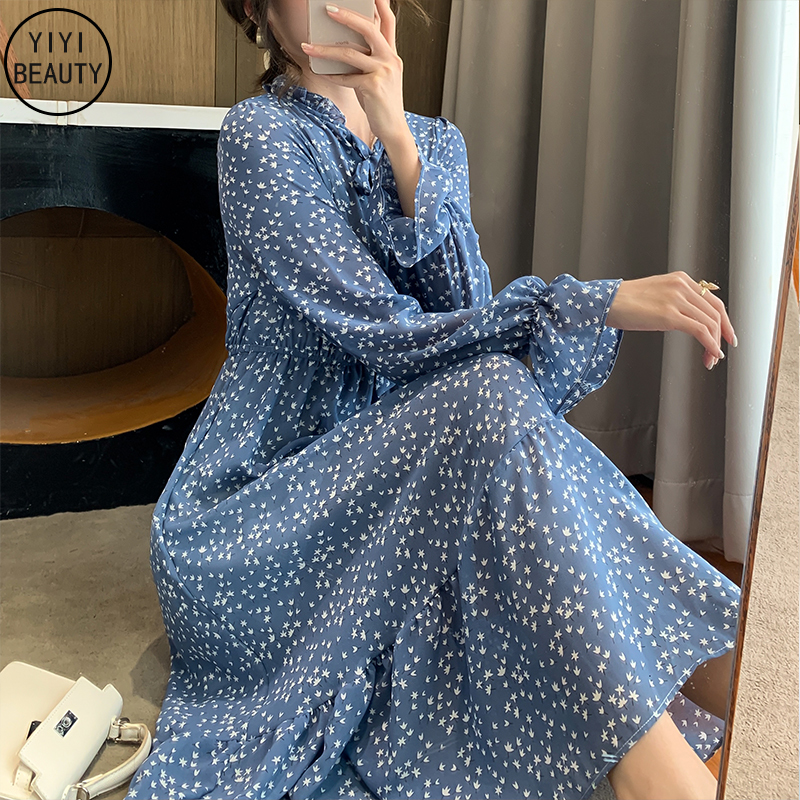 2021womens long sleeve floral chiffon dress with lining spring autumn bow single breasted pleated bottoming dresses female vestidos, Black;gray
2021womens long sleeve floral chiffon dress with lining spring autumn bow single breasted pleated bottoming dresses female vestidos, Black;gray