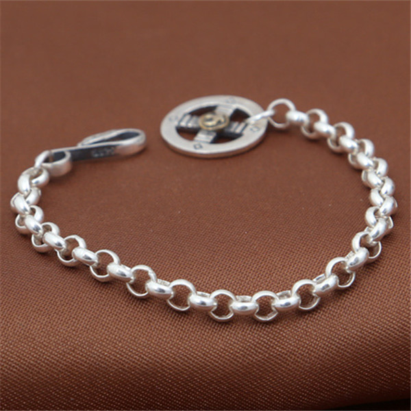 Quality 925 Sterling silver link chain bracelets American European antique handmade punk gothic designer luxury jewelry accessories gifts