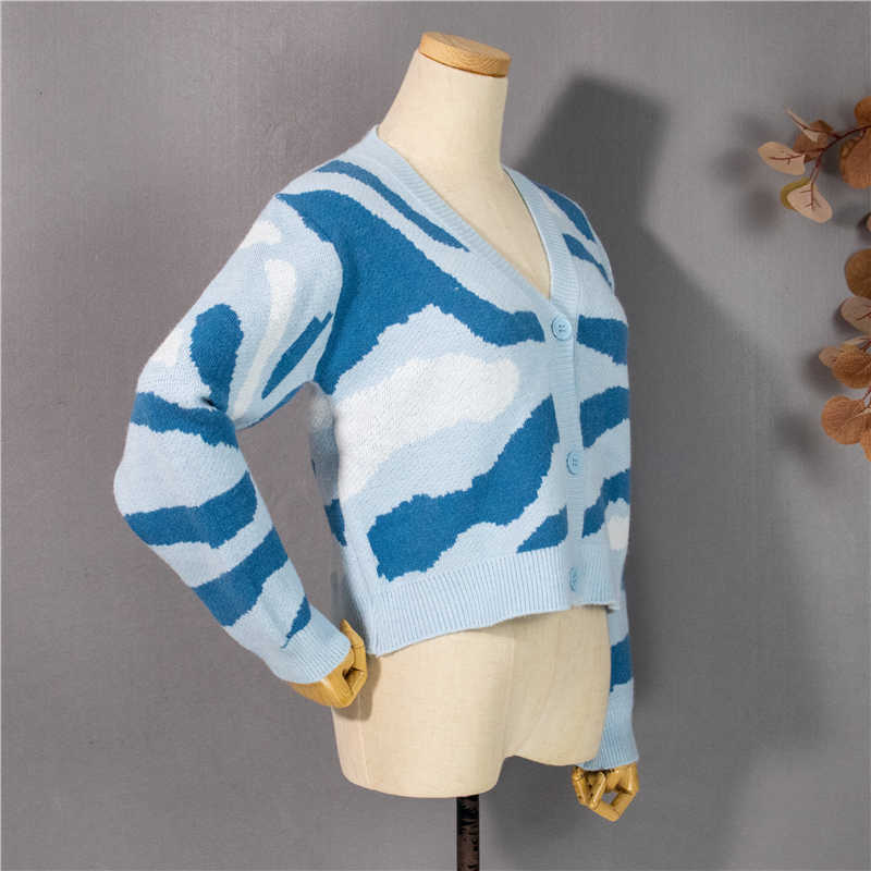 Colorfaith Women's Autumn Winter Sweaters Fashionable Elegant Cardigans Vintage Zebra Knitwears Short Tops SWC1363JX 211014