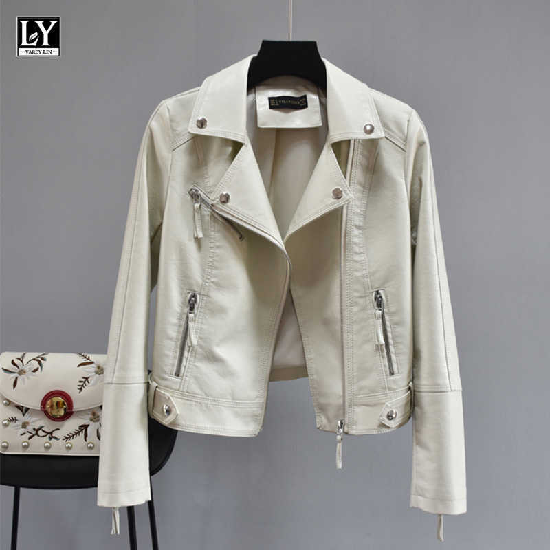LY VAREY LIN Spring Autumn Women Biker Jacket Pu Faux Soft Leather Motorcycle Zipper Streetwear Multicolor Female Coats 210526