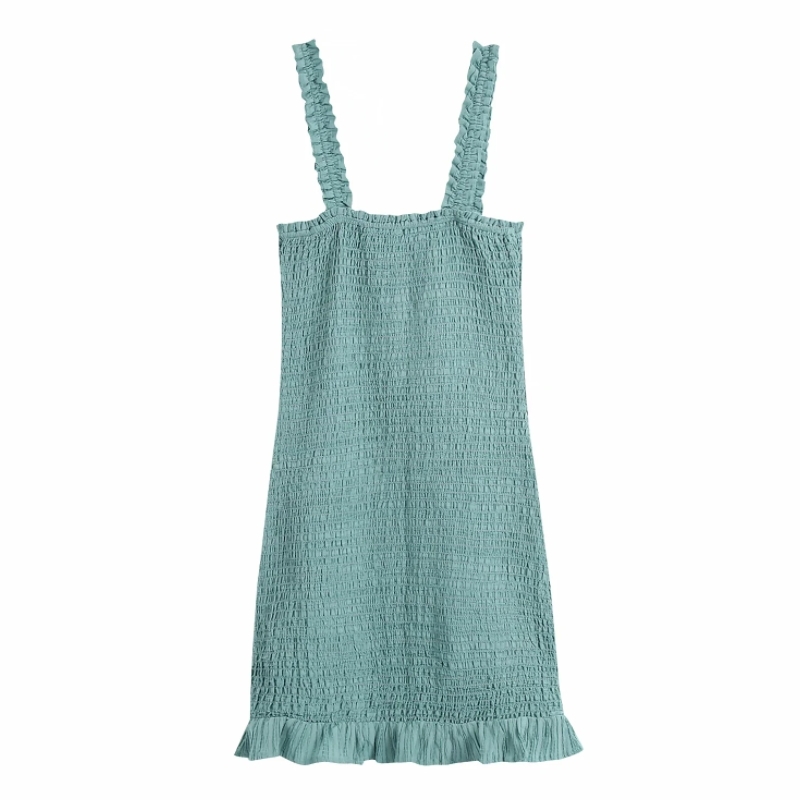 Summer Women Green Jacquard Elastic Slim Suspender Mini Dress Female Sleeveless Clothes Casual Lady Vestido D7675 210430Z