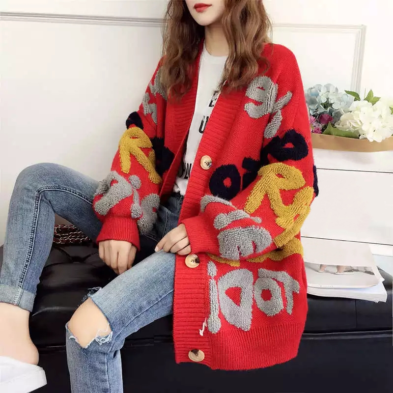 Women Cardigan Letter Pattern Knitted Sweater Korean Street Style Cardigan Loose Ladies Jacket Spring and Autumn, Blue
Women Cardigan Letter Pattern Knitted Sweater Korean Street Style Cardigan Loose Ladies Jacket Spring and Autumn, Blue
