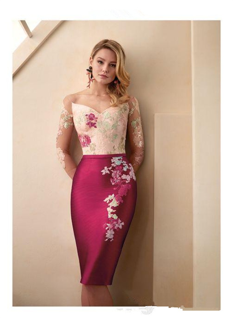 2 Pieces Mothers Of The Bride Dresses Elegant Appliqued Lace Evening Gowns Long Sleeve Ruched Satin Sweep Train Formal Mother Dress