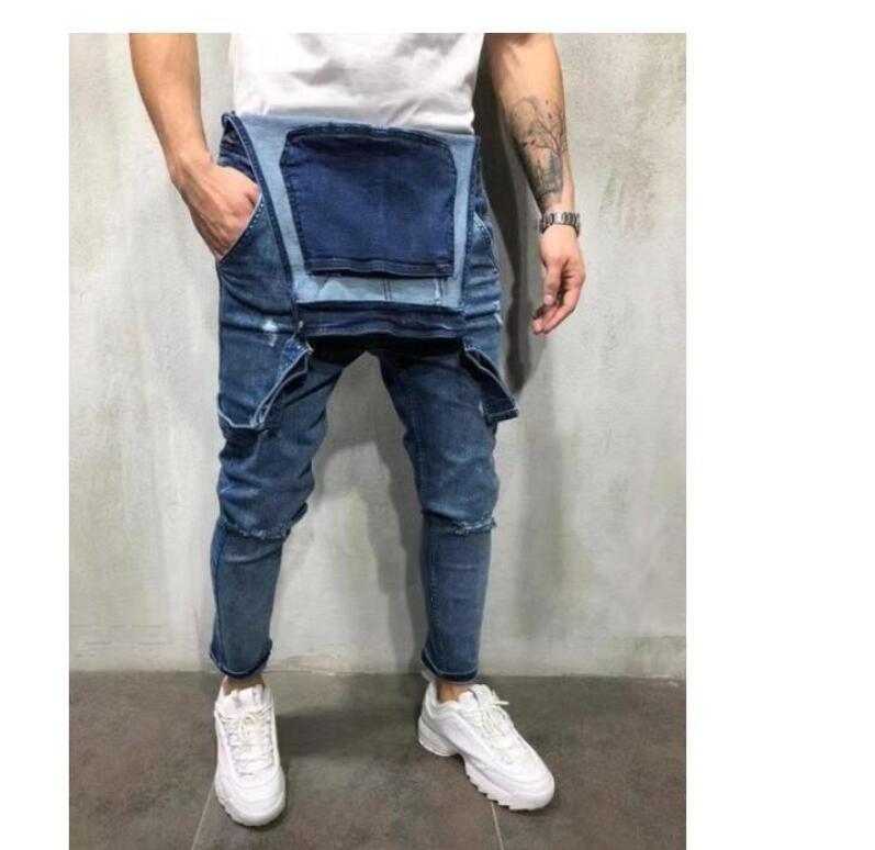 Fashion Mens Ripped Jeans Jumpsuits Street Distressed Hole Denim Bib Overalls For Man Suspender Pants trousers Size S-3XL
