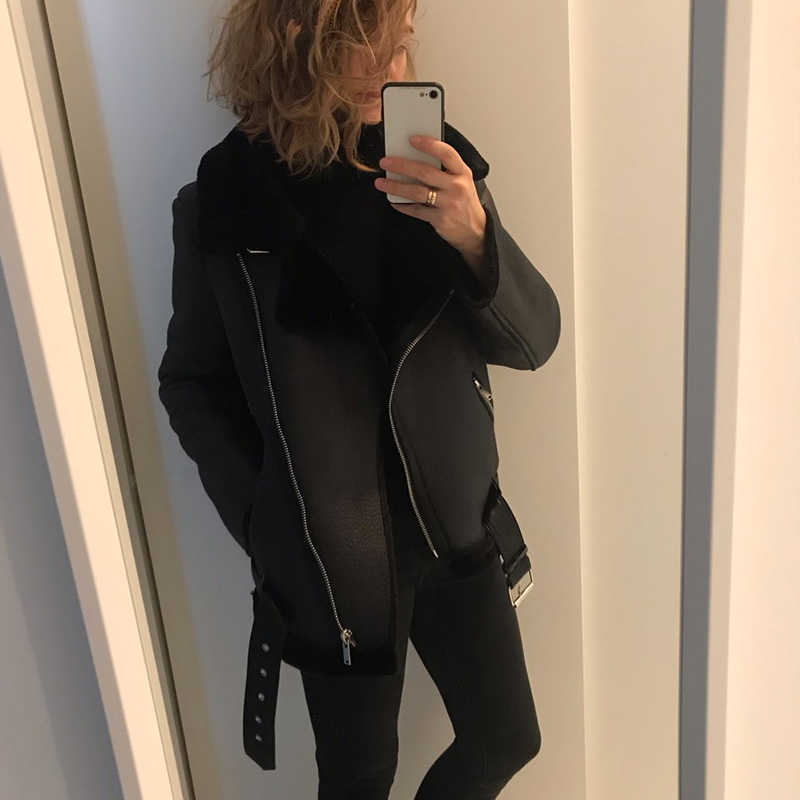 Aigo Winter Coat Thickness Faux Leather Fur Sheepskin Female Jacket Outwear Casaco Feminino 210908