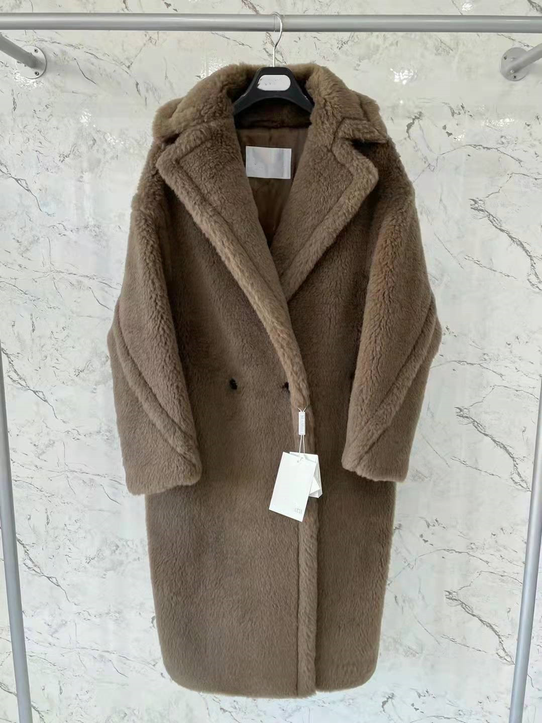 double breasted MM teddy bear camelwool coats 62% alpaca fur XLong women icon coat