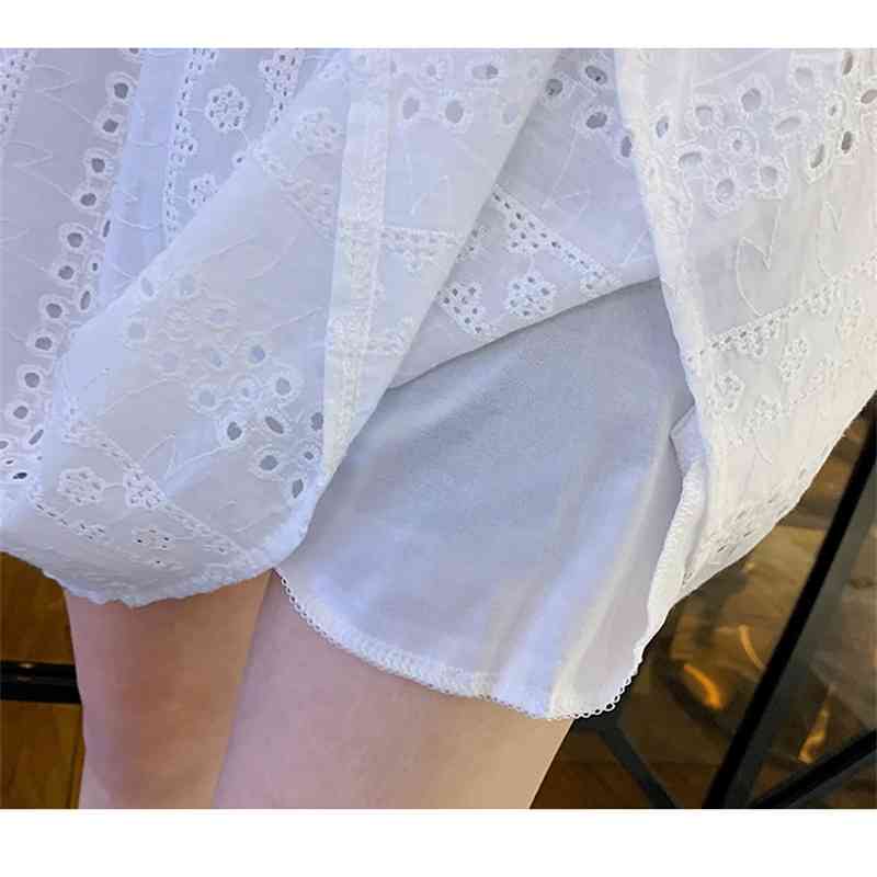 Fashion Summer Loose Vintage Dress Women V-Neck Lace Hollow Out Embroidery Elegant Mini Vestidos 210520