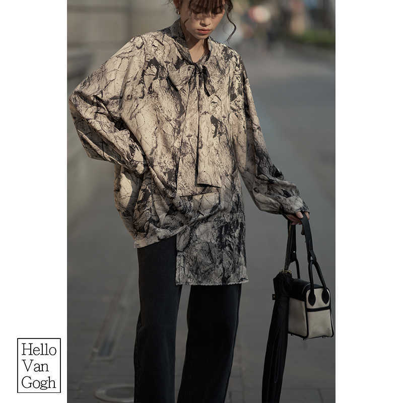 VANOVICH Printed Lapel Long Sleeves Shirts Female Spring and Summer Wild Print Europe Fashion Casual Women Blouses Tops 210615Z