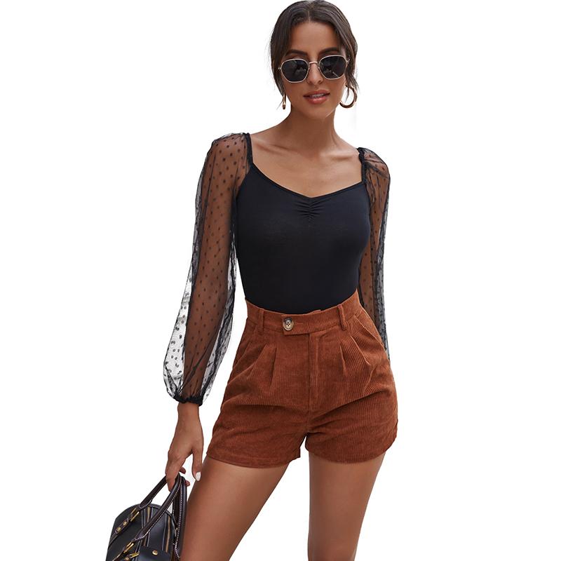 Fall Winter Undefined Women Cordury Shorts Brown Crimping Ropa De Mujer 2021 Feminino 60135 Women's