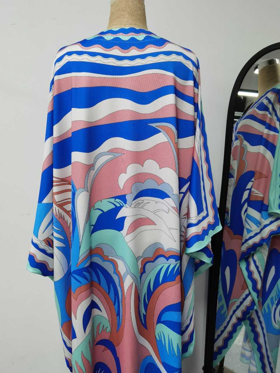 Summer Robe V Collar Batwing Sleeve Print Plus Size Loose A-Line Dresses for Women 210615Z