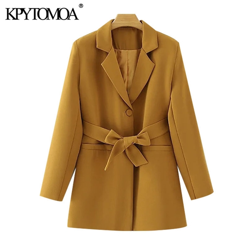 Women Fashion With Belt Single Breasted Blazer Coat Long Sleeve Pockets Female Outerwear Chic Tops 210420