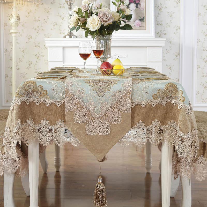 European Lace Rectangular Tablecloth 3D Jacquard Floral Party Christmas Decor Square Round Dinning Table Cover Chair Set Cloth