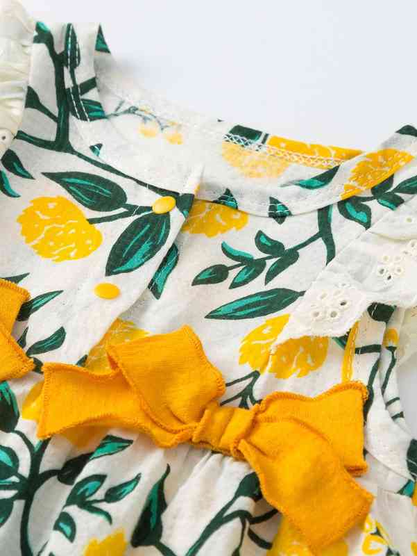 Baby Girl Double Bow Ruffle Plants Print Romper SHE