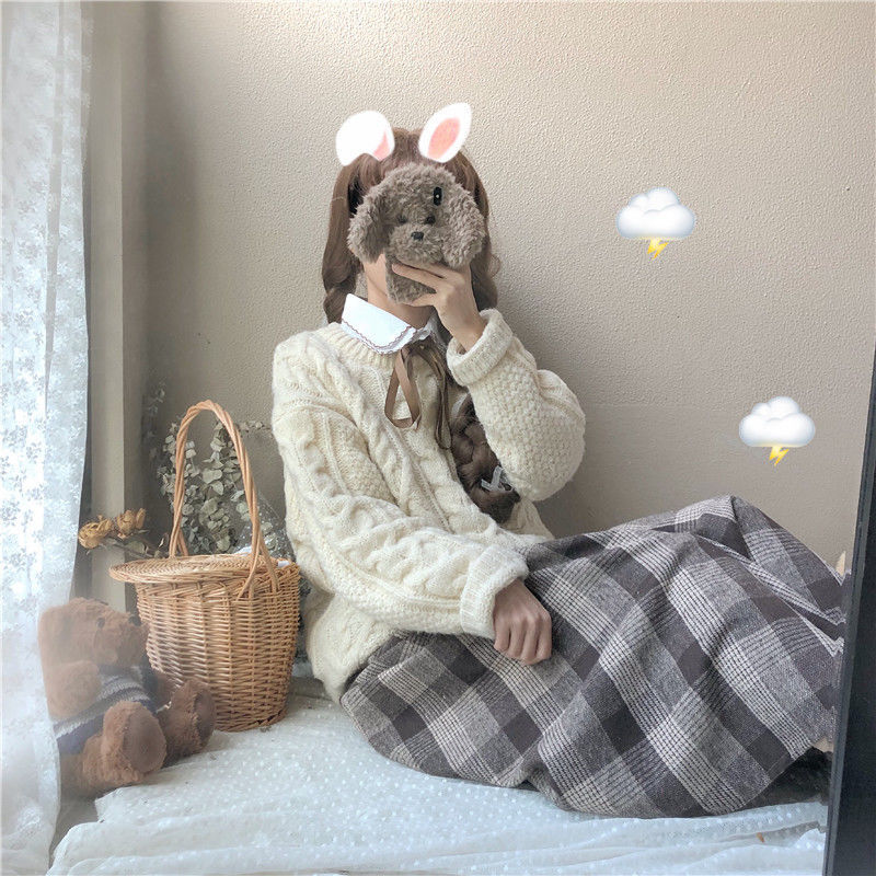 High Waist Vintage Plaid Midi Skirts Saia Mori Girl Cute Pleated Skirts Lolita Autumn Winter Women Skirt 210408