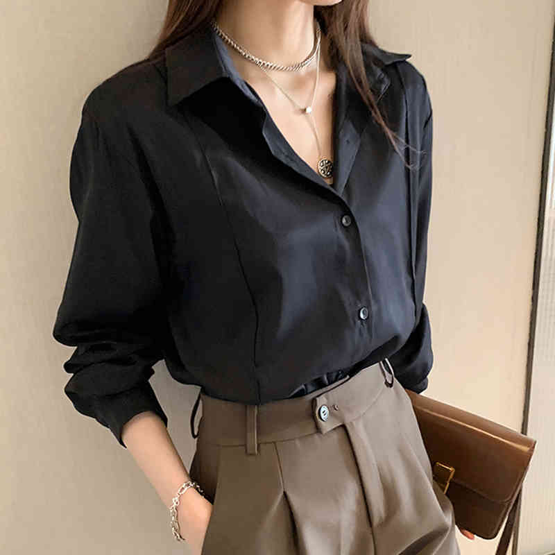Spring Plus Size White Blouse Women Turn-down Collar Long Sleeve Top Button Up Casual Solid Shirt Tops Blusas Mujer 12603 210508