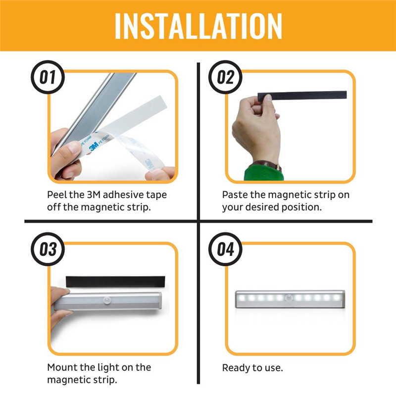 PIR Motion Sensor Light Cupboard Wardrobe Bed Lamp LED Under Cabinet Night Lamp For Closet Stairs Kitchen