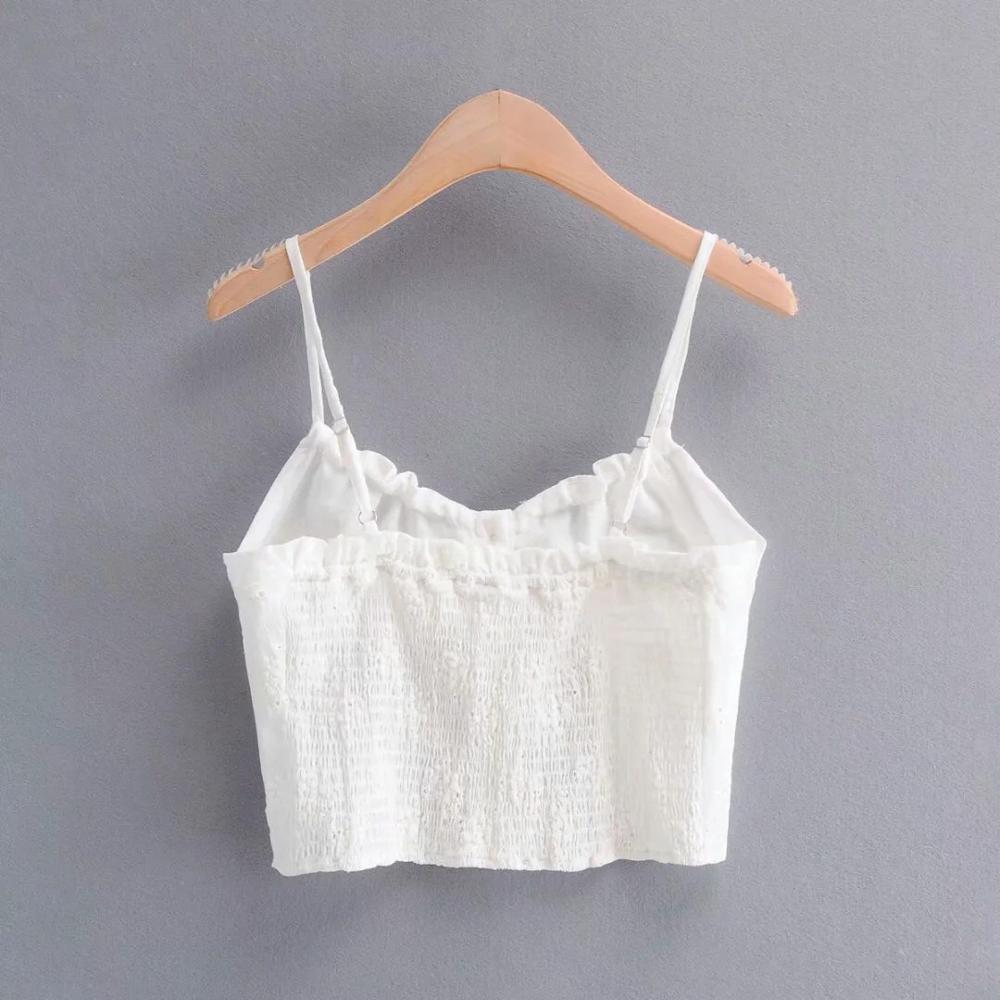 Embroidery Hollow Out Lacing up V neckline Camis Women Summer Ruched Short Tank Tops Retro Cool Girl Sexy Slim Crop Top Tees 210429