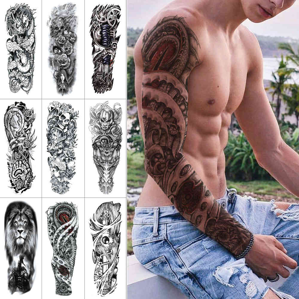 Mechanical temporary stickers Full arm Lion dragon jesus Large waterproof fake Black sleeve tattoo for men
Mechanical temporary stickers Full arm Lion dragon jesus Large waterproof fake Black sleeve tattoo for men